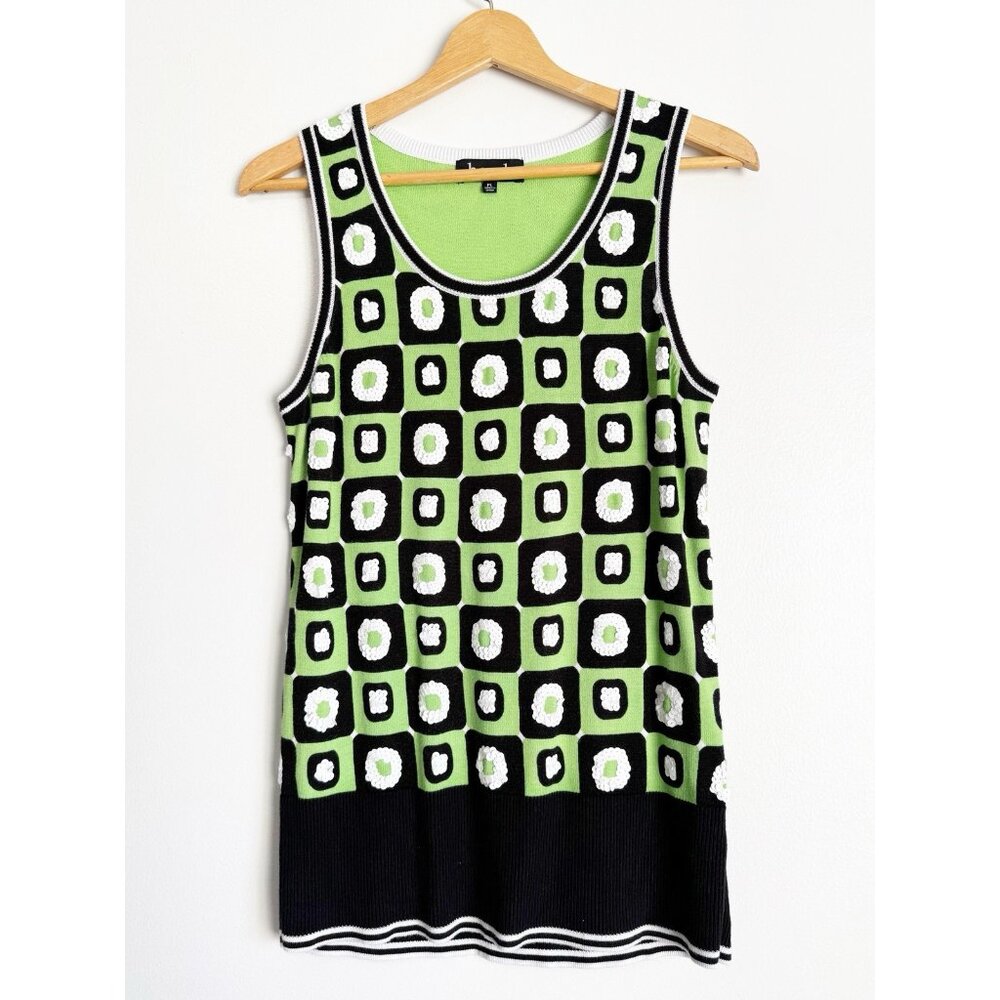 Berek Green Sequin Geometric Sleeveless Sweater Top Large Petite Layering Artsy